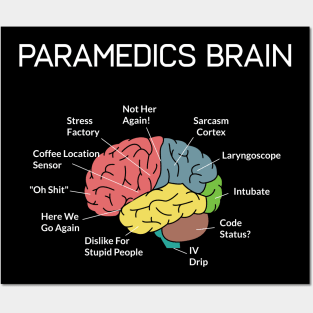 Paramedics Brain Funny EMS EMT Paramedic Thin White Line Posters and Art